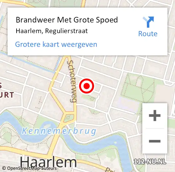 Locatie op kaart van de 112 melding: Brandweer Met Grote Spoed Naar Haarlem, Regulierstraat op 12 december 2022 19:36