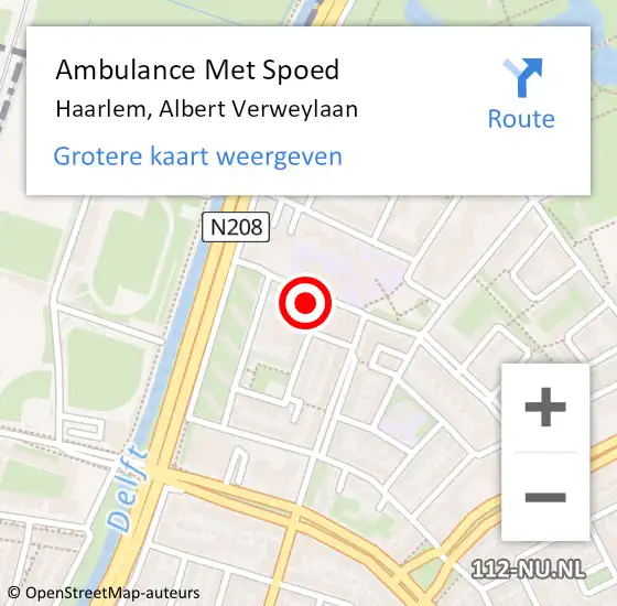 Locatie op kaart van de 112 melding: Ambulance Met Spoed Naar Haarlem, Albert Verweylaan op 12 december 2022 19:46