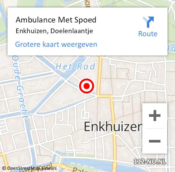 Locatie op kaart van de 112 melding: Ambulance Met Spoed Naar Enkhuizen, Doelenlaantje op 12 december 2022 19:47