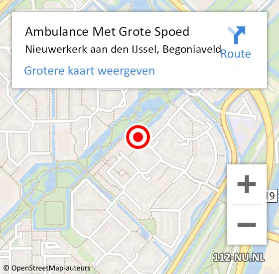 Locatie op kaart van de 112 melding: Ambulance Met Grote Spoed Naar Nieuwerkerk aan den IJssel, Begoniaveld op 12 december 2022 19:53