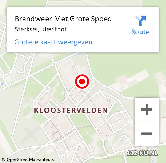 Locatie op kaart van de 112 melding: Brandweer Met Grote Spoed Naar Sterksel, Kievithof op 12 december 2022 19:55