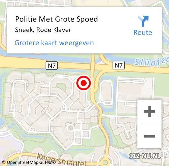 Locatie op kaart van de 112 melding: Politie Met Grote Spoed Naar Sneek, Rode Klaver op 12 december 2022 19:58