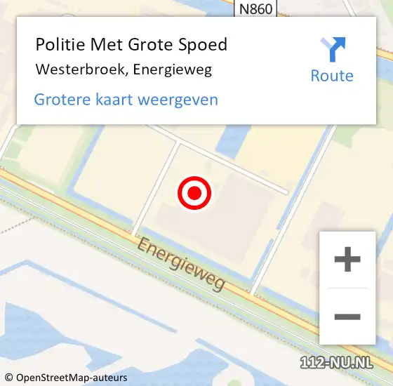 Locatie op kaart van de 112 melding: Politie Met Grote Spoed Naar Westerbroek, Energieweg op 12 december 2022 19:58