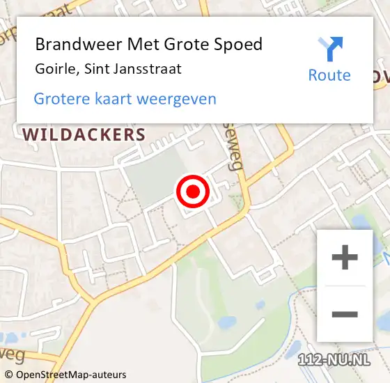 Locatie op kaart van de 112 melding: Brandweer Met Grote Spoed Naar Goirle, Sint Jansstraat op 12 december 2022 20:02