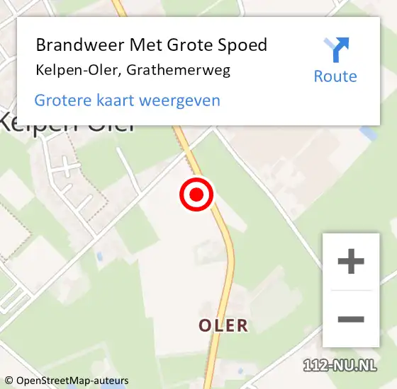 Locatie op kaart van de 112 melding: Brandweer Met Grote Spoed Naar Kelpen-Oler, Grathemerweg op 12 december 2022 20:05