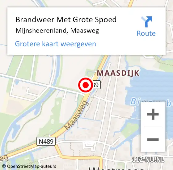 Locatie op kaart van de 112 melding: Brandweer Met Grote Spoed Naar Mijnsheerenland, Maasweg op 12 december 2022 20:14