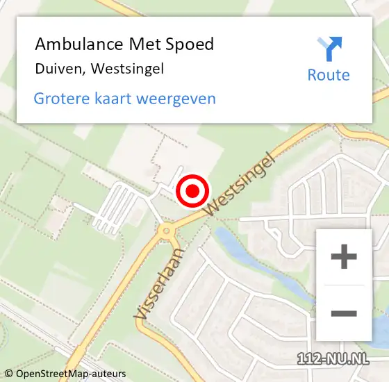 Locatie op kaart van de 112 melding: Ambulance Met Spoed Naar Duiven, Westsingel op 12 december 2022 20:23