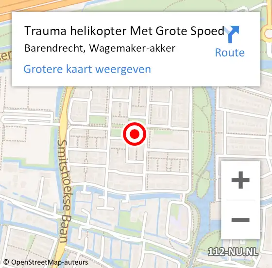 Locatie op kaart van de 112 melding: Trauma helikopter Met Grote Spoed Naar Barendrecht, Wagemaker-akker op 12 december 2022 20:46