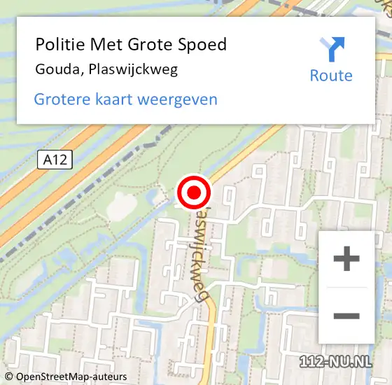 Locatie op kaart van de 112 melding: Politie Met Grote Spoed Naar Gouda, Plaswijckweg op 12 december 2022 21:10