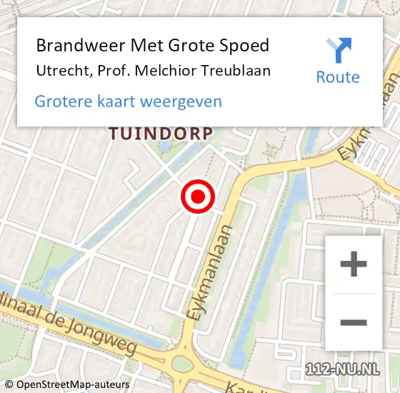 Locatie op kaart van de 112 melding: Brandweer Met Grote Spoed Naar Utrecht, Prof. Melchior Treublaan op 12 december 2022 22:05