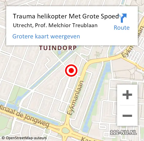 Locatie op kaart van de 112 melding: Trauma helikopter Met Grote Spoed Naar Utrecht, Prof. Melchior Treublaan op 12 december 2022 22:09