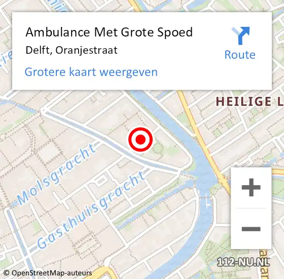 Locatie op kaart van de 112 melding: Ambulance Met Grote Spoed Naar Delft, Oranjestraat op 12 december 2022 22:43