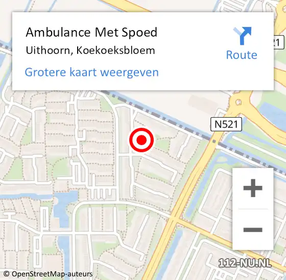 Locatie op kaart van de 112 melding: Ambulance Met Spoed Naar Uithoorn, Koekoeksbloem op 12 december 2022 22:54