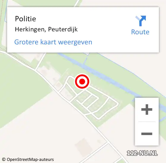 Locatie op kaart van de 112 melding: Politie Herkingen, Peuterdijk op 12 december 2022 23:05