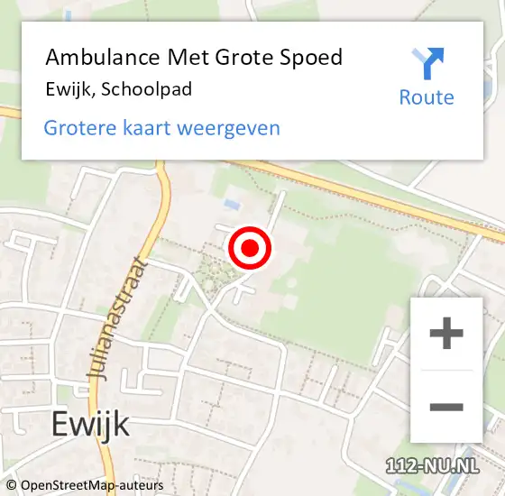 Locatie op kaart van de 112 melding: Ambulance Met Grote Spoed Naar Ewijk, Schoolpad op 13 december 2022 00:14