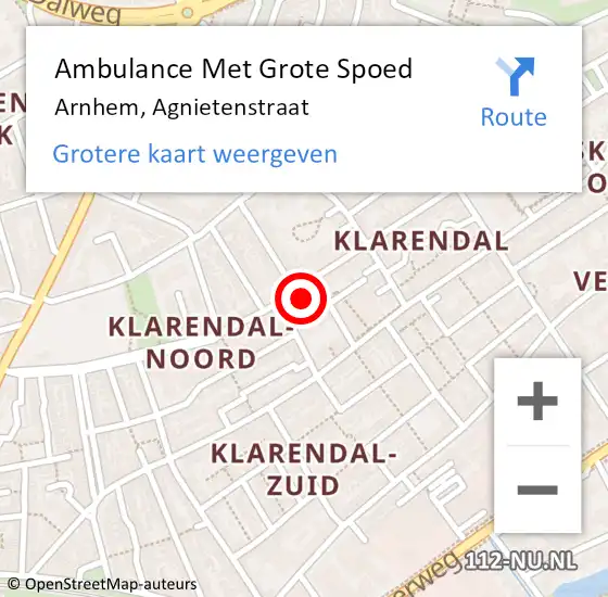 Locatie op kaart van de 112 melding: Ambulance Met Grote Spoed Naar Arnhem, Agnietenstraat op 13 december 2022 00:33