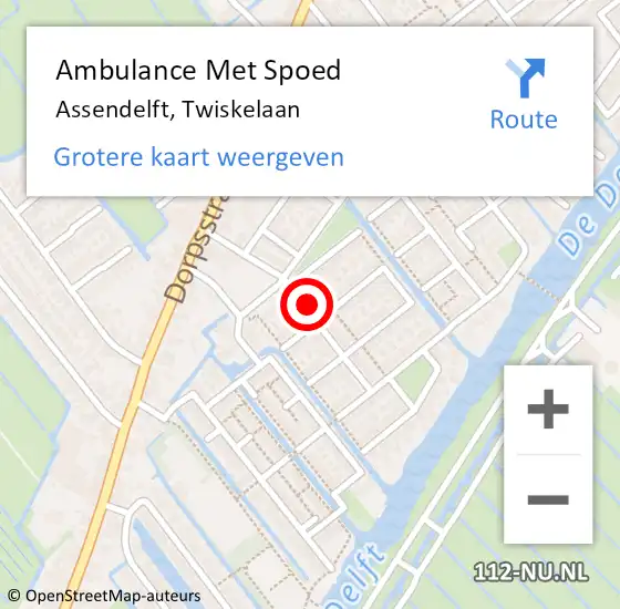 Locatie op kaart van de 112 melding: Ambulance Met Spoed Naar Assendelft, Twiskelaan op 13 december 2022 01:07