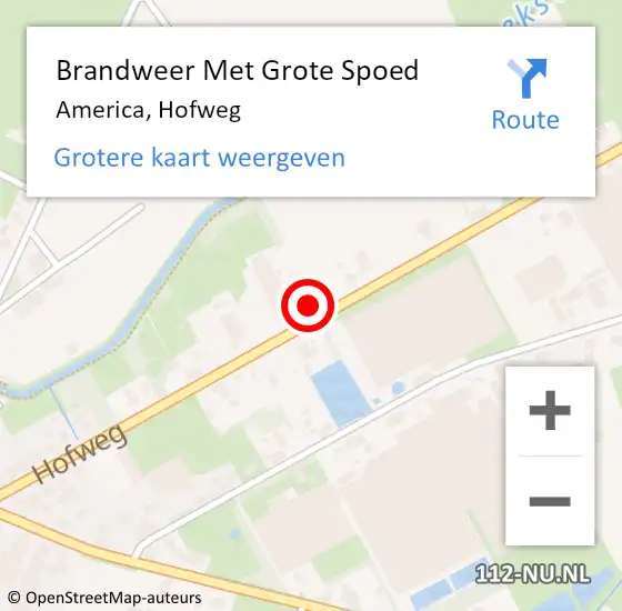 Locatie op kaart van de 112 melding: Brandweer Met Grote Spoed Naar America, Hofweg op 13 december 2022 02:07