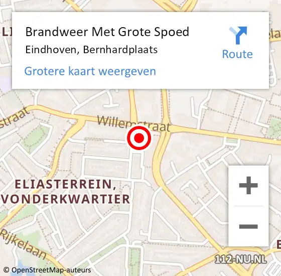 Locatie op kaart van de 112 melding: Brandweer Met Grote Spoed Naar Eindhoven, Bernhardplaats op 13 december 2022 02:35
