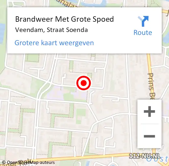 Locatie op kaart van de 112 melding: Brandweer Met Grote Spoed Naar Veendam, Straat Soenda op 13 december 2022 04:21