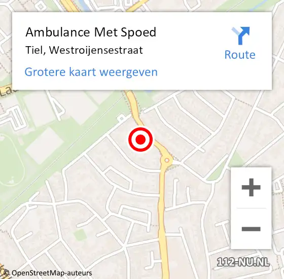 Locatie op kaart van de 112 melding: Ambulance Met Spoed Naar Tiel, Westroijensestraat op 13 december 2022 04:23