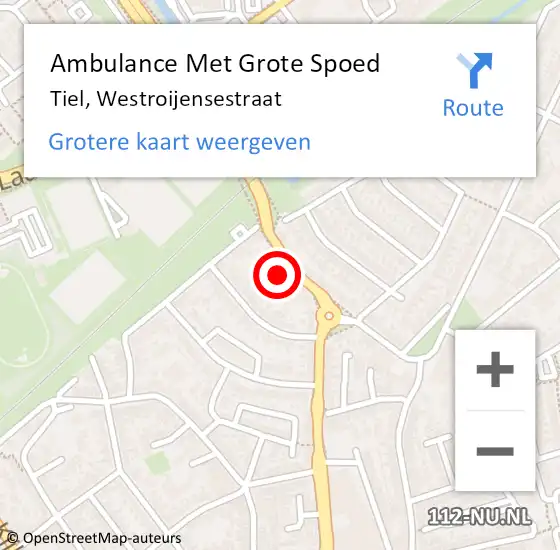 Locatie op kaart van de 112 melding: Ambulance Met Grote Spoed Naar Tiel, Westroijensestraat op 13 december 2022 04:25