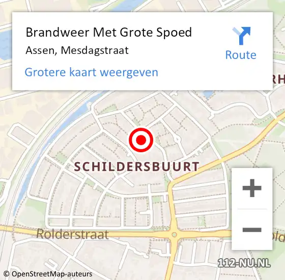 Locatie op kaart van de 112 melding: Brandweer Met Grote Spoed Naar Assen, Mesdagstraat op 13 december 2022 04:47