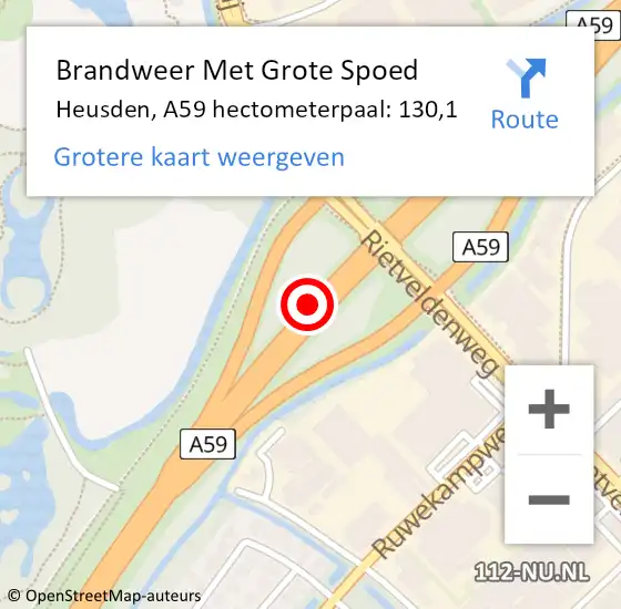 Locatie op kaart van de 112 melding: Brandweer Met Grote Spoed Naar Heusden, A59 hectometerpaal: 130,1 op 13 december 2022 06:11