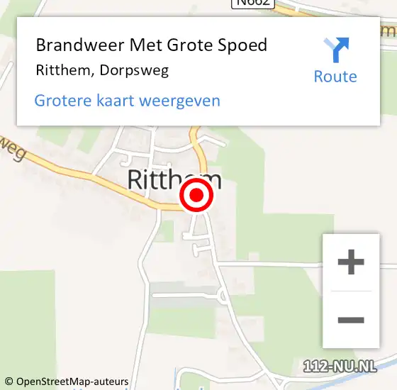 Locatie op kaart van de 112 melding: Brandweer Met Grote Spoed Naar Ritthem, Dorpsweg op 13 december 2022 07:40