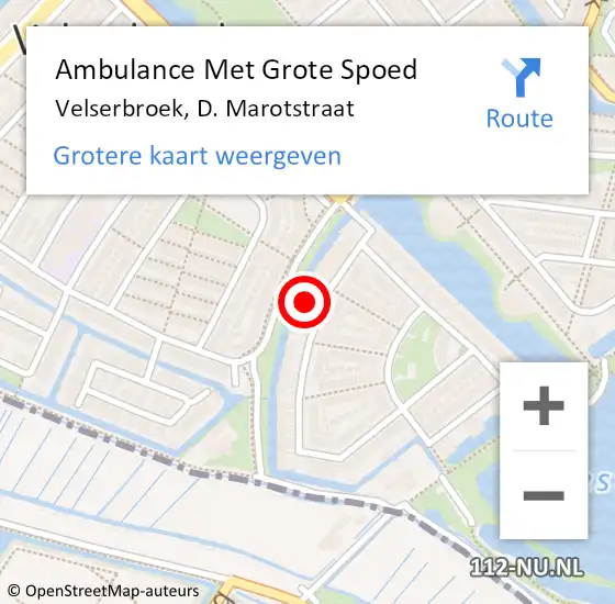 Locatie op kaart van de 112 melding: Ambulance Met Grote Spoed Naar Velserbroek, D. Marotstraat op 13 december 2022 07:48