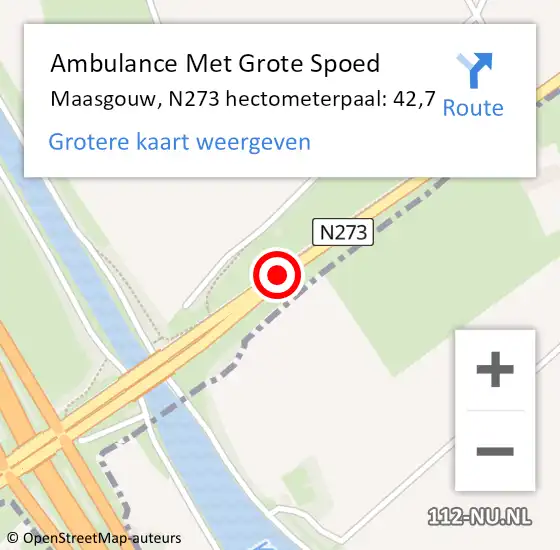 Locatie op kaart van de 112 melding: Ambulance Met Grote Spoed Naar Maasgouw, N273 hectometerpaal: 42,7 op 13 december 2022 07:58