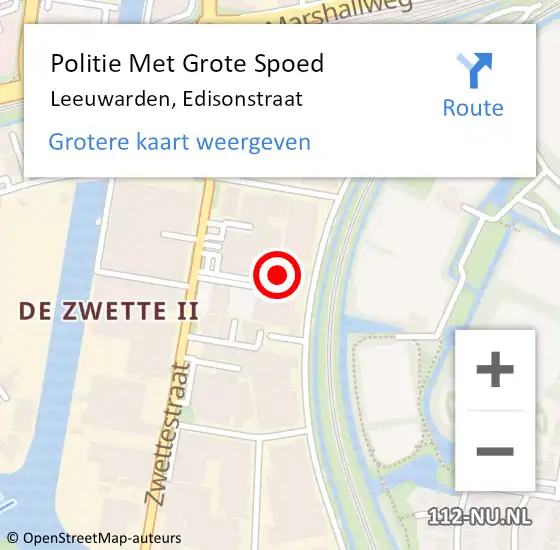 Locatie op kaart van de 112 melding: Politie Met Grote Spoed Naar Leeuwarden, Edisonstraat op 13 december 2022 08:08