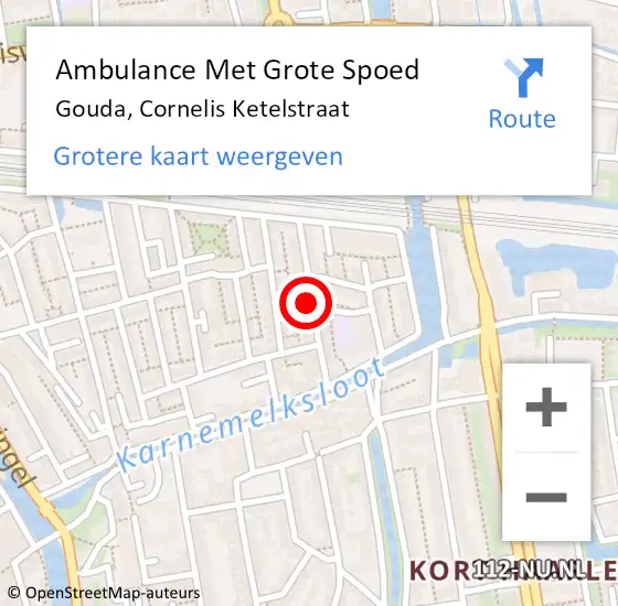 Locatie op kaart van de 112 melding: Ambulance Met Grote Spoed Naar Gouda, Cornelis Ketelstraat op 13 december 2022 08:12