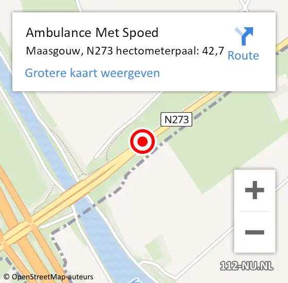 Locatie op kaart van de 112 melding: Ambulance Met Spoed Naar Maasgouw, N273 hectometerpaal: 42,7 op 13 december 2022 08:13