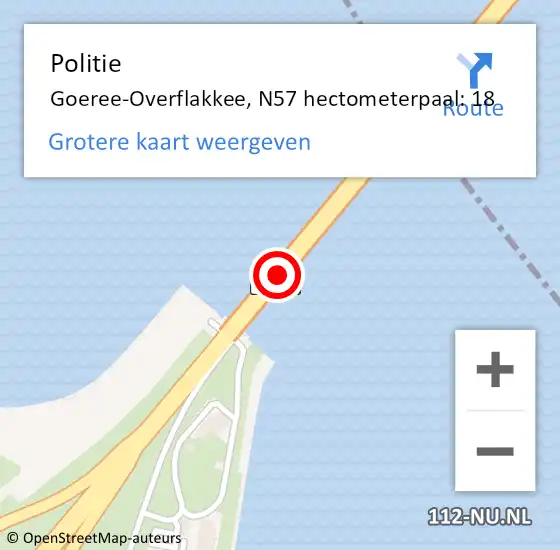 Locatie op kaart van de 112 melding: Politie Goeree-Overflakkee, N57 hectometerpaal: 18 op 13 december 2022 08:19