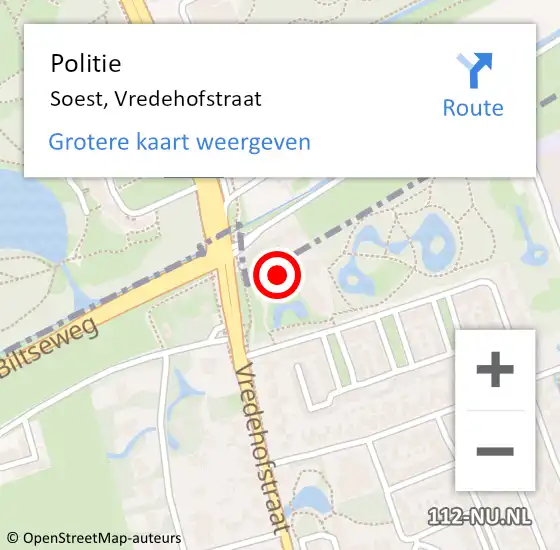 Locatie op kaart van de 112 melding: Politie Soest, Vredehofstraat op 13 december 2022 08:19