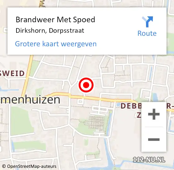 Locatie op kaart van de 112 melding: Brandweer Met Spoed Naar Dirkshorn, Dorpsstraat op 13 december 2022 08:27