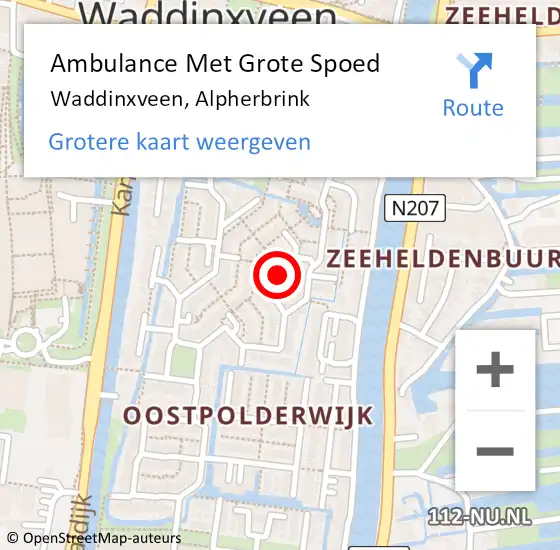 Locatie op kaart van de 112 melding: Ambulance Met Grote Spoed Naar Waddinxveen, Alpherbrink op 13 december 2022 08:36