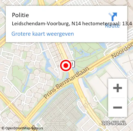 Locatie op kaart van de 112 melding: Politie Leidschendam-Voorburg, N14 hectometerpaal: 13,4 op 13 december 2022 08:41