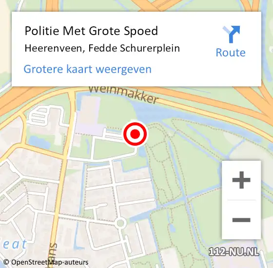 Locatie op kaart van de 112 melding: Politie Met Grote Spoed Naar Heerenveen, Fedde Schurerplein op 13 december 2022 08:42