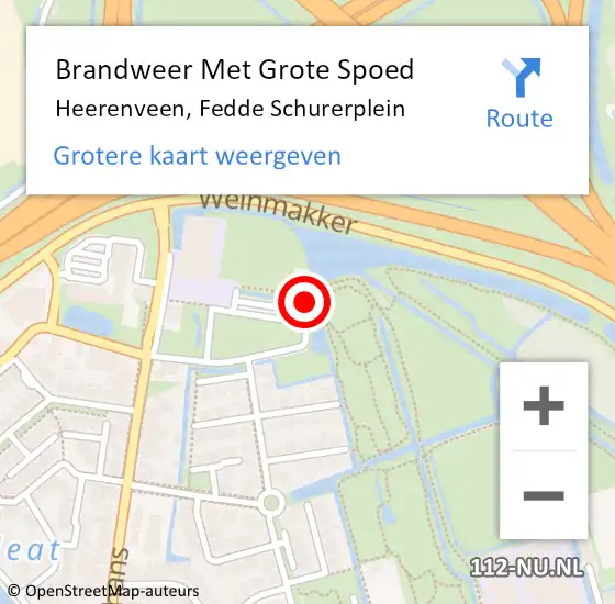 Locatie op kaart van de 112 melding: Brandweer Met Grote Spoed Naar Heerenveen, Fedde Schurerplein op 13 december 2022 08:42