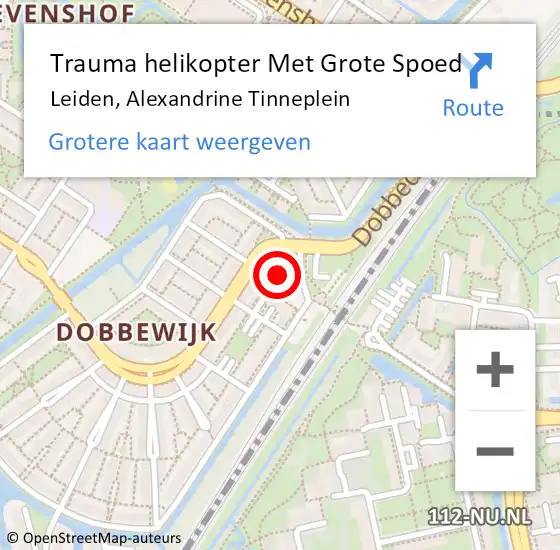 Locatie op kaart van de 112 melding: Trauma helikopter Met Grote Spoed Naar Leiden, Alexandrine Tinneplein op 13 december 2022 08:59