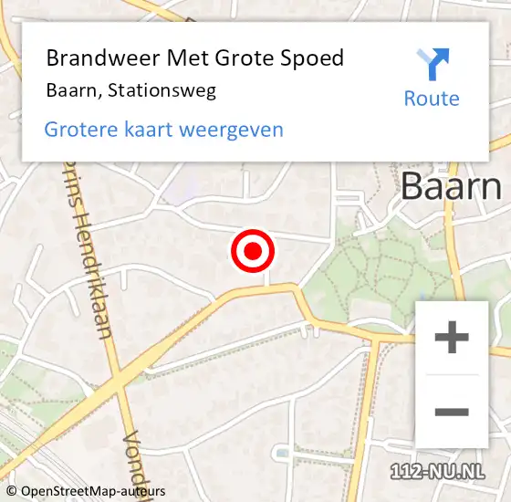 Locatie op kaart van de 112 melding: Brandweer Met Grote Spoed Naar Baarn, Stationsweg op 13 december 2022 09:04