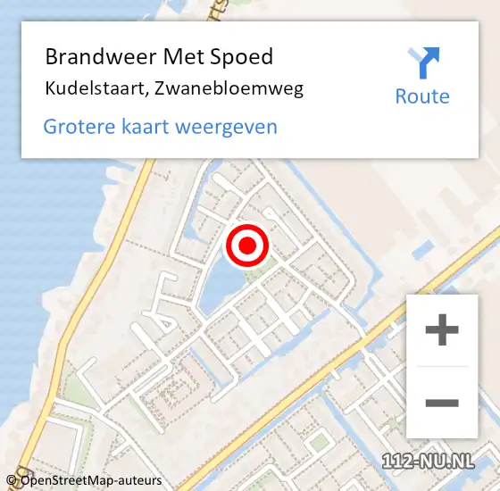 Locatie op kaart van de 112 melding: Brandweer Met Spoed Naar Kudelstaart, Zwanebloemweg op 13 december 2022 09:15