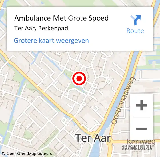 Locatie op kaart van de 112 melding: Ambulance Met Grote Spoed Naar Ter Aar, Berkenpad op 13 december 2022 09:23