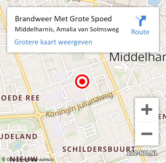 Locatie op kaart van de 112 melding: Brandweer Met Grote Spoed Naar Middelharnis, Amalia van Solmsweg op 13 december 2022 09:24