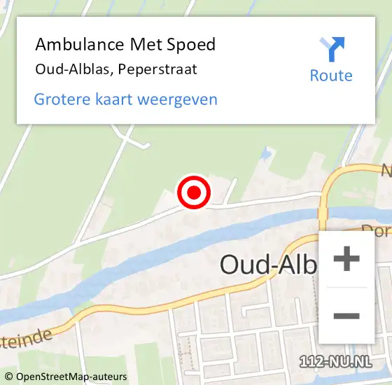 Locatie op kaart van de 112 melding: Ambulance Met Spoed Naar Oud-Alblas, Peperstraat op 13 december 2022 09:26