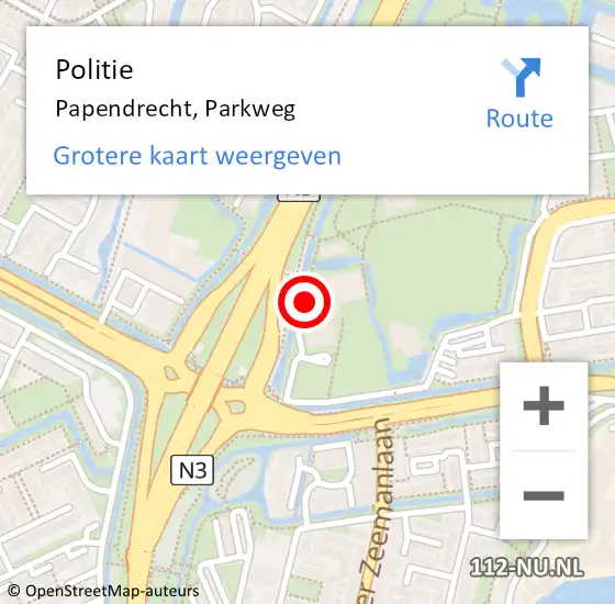 Locatie op kaart van de 112 melding: Politie Papendrecht, Parkweg op 13 december 2022 09:32