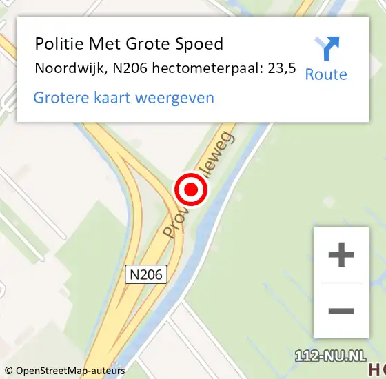 Locatie op kaart van de 112 melding: Politie Met Grote Spoed Naar Noordwijk, N206 hectometerpaal: 23,5 op 13 december 2022 09:47