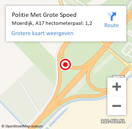 Locatie op kaart van de 112 melding: Politie Met Grote Spoed Naar Moerdijk, A17 hectometerpaal: 1,2 op 13 december 2022 10:22